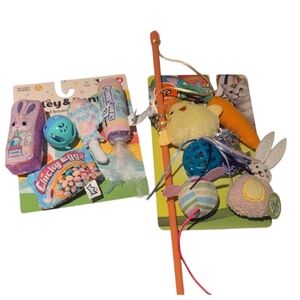 Assortment of Easter Cat Toys Teaser Wand & Catnip Felt Toys